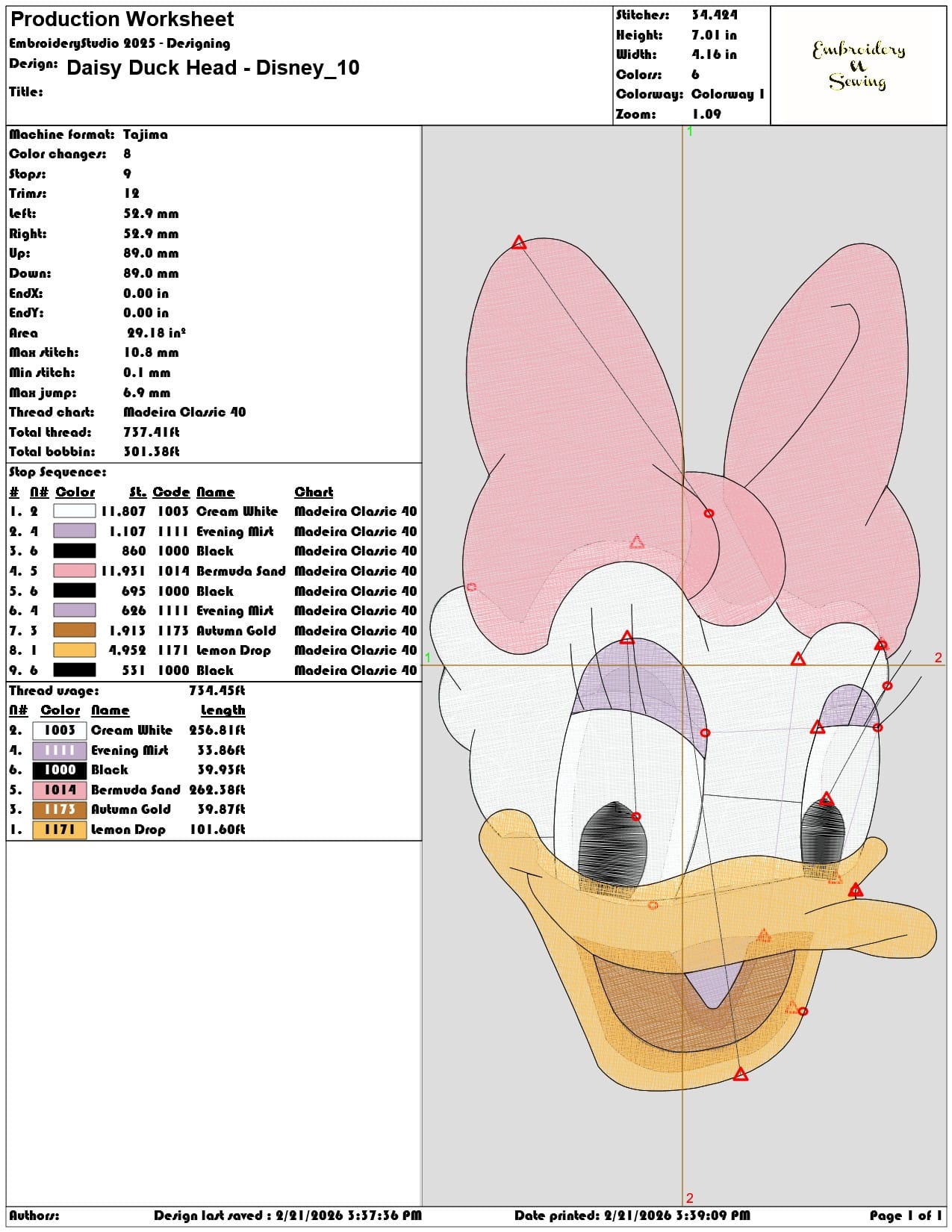 Daisy Duck Head Disney   - Elegant embroidery design file - instant download — view 3