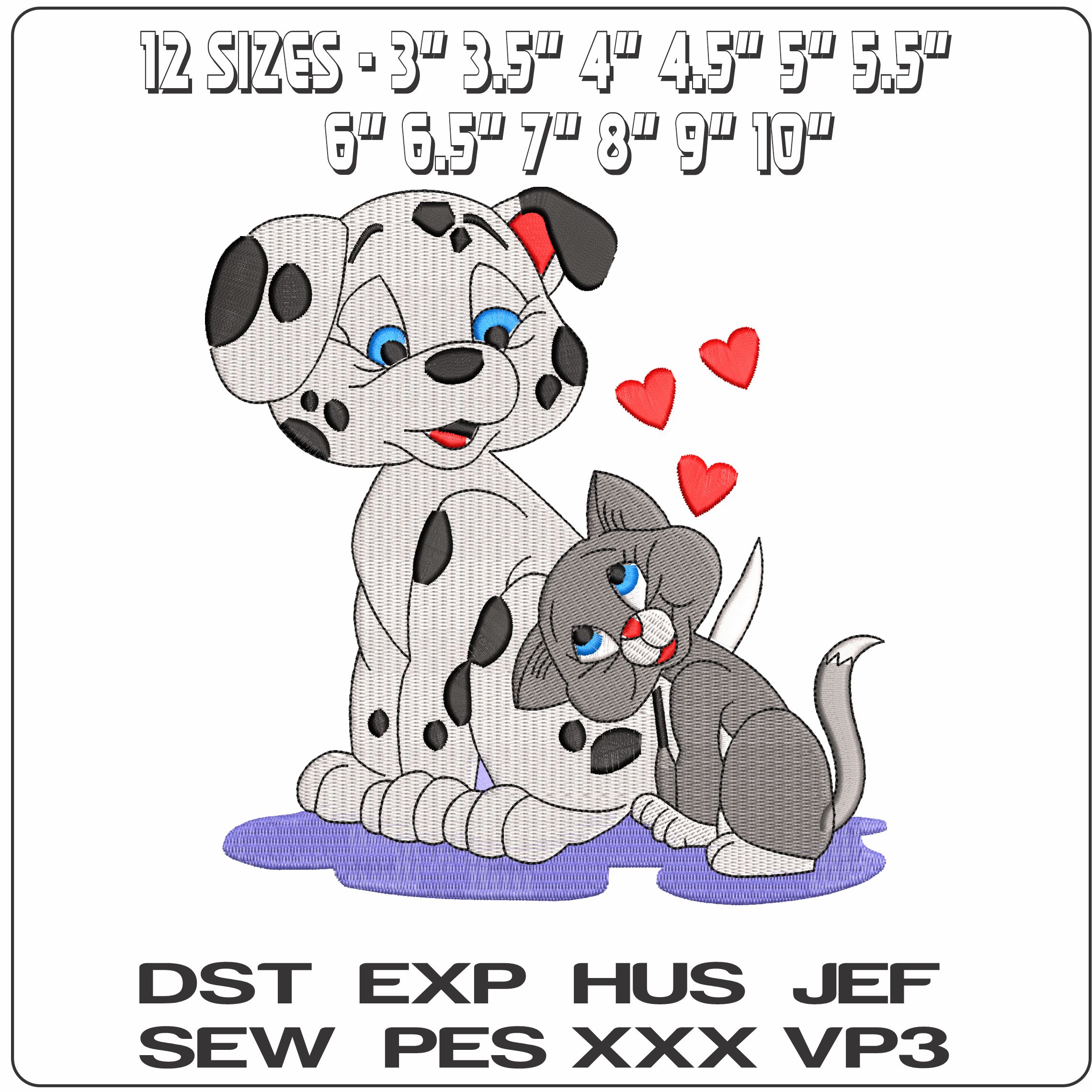 Dalmation and Cat   - Elegant embroidery design file - instant download — view 2