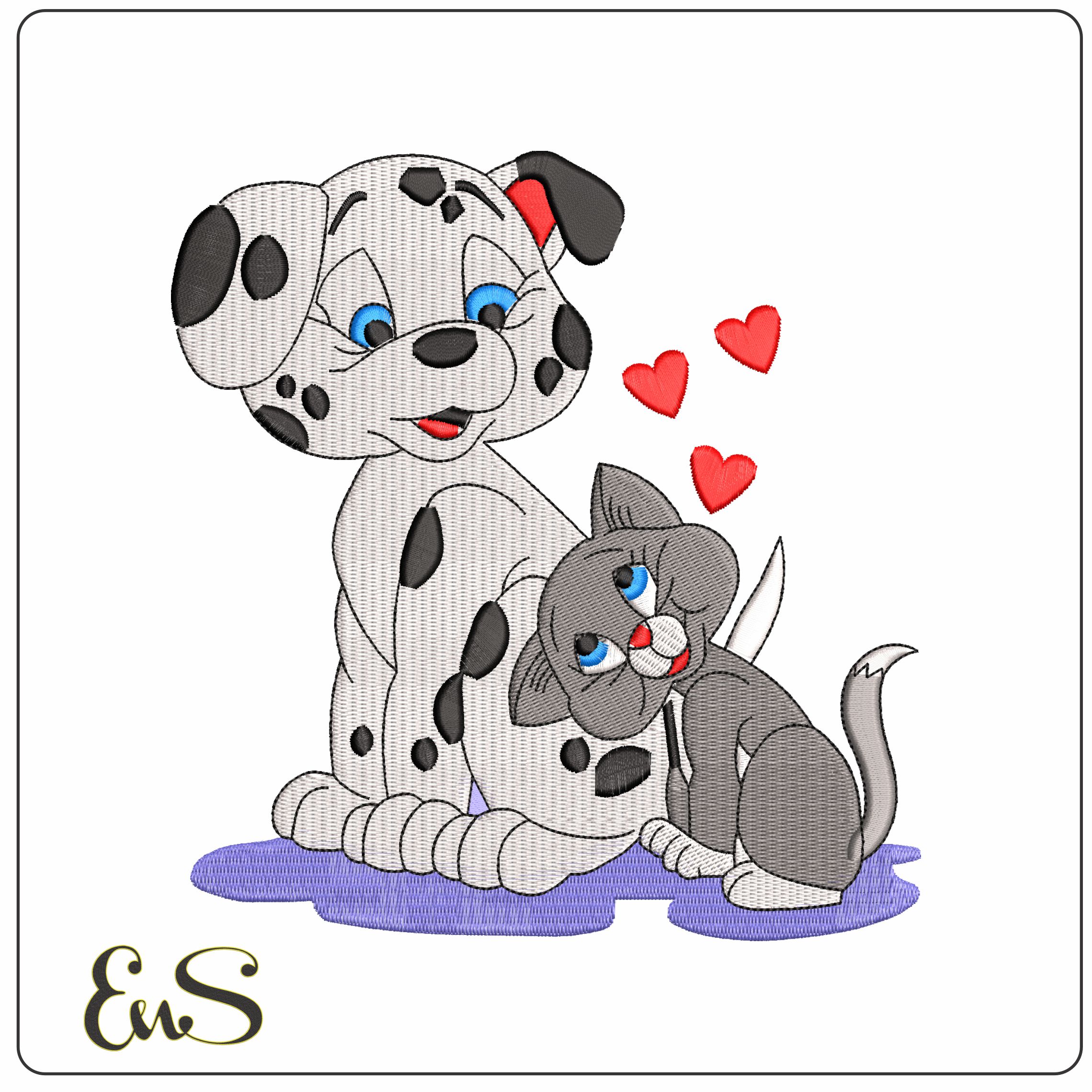 Dalmation and Cat   - Elegant embroidery design file - instant download