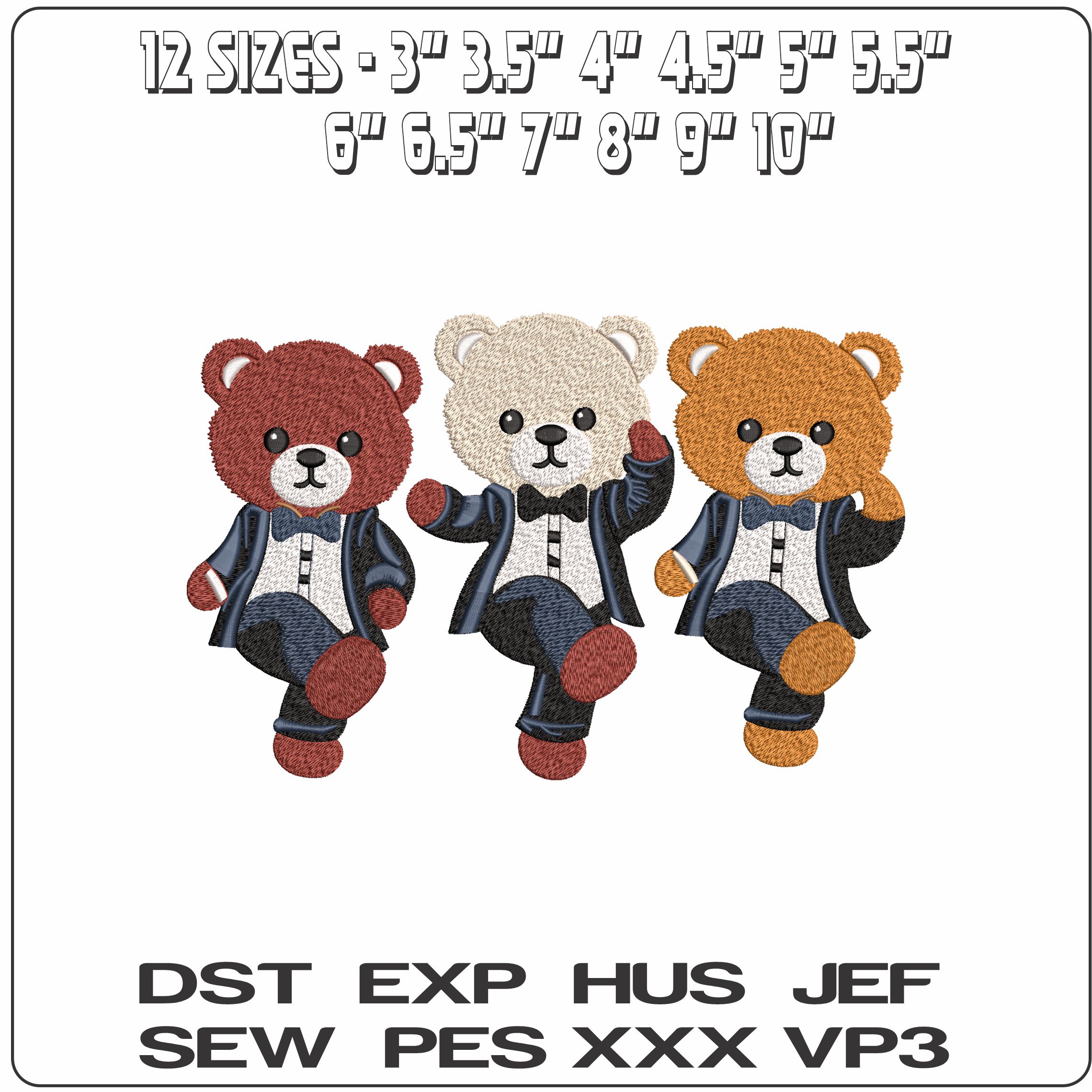 Dancing Can Can Bears   - Elegant embroidery design file - instant download — view 2