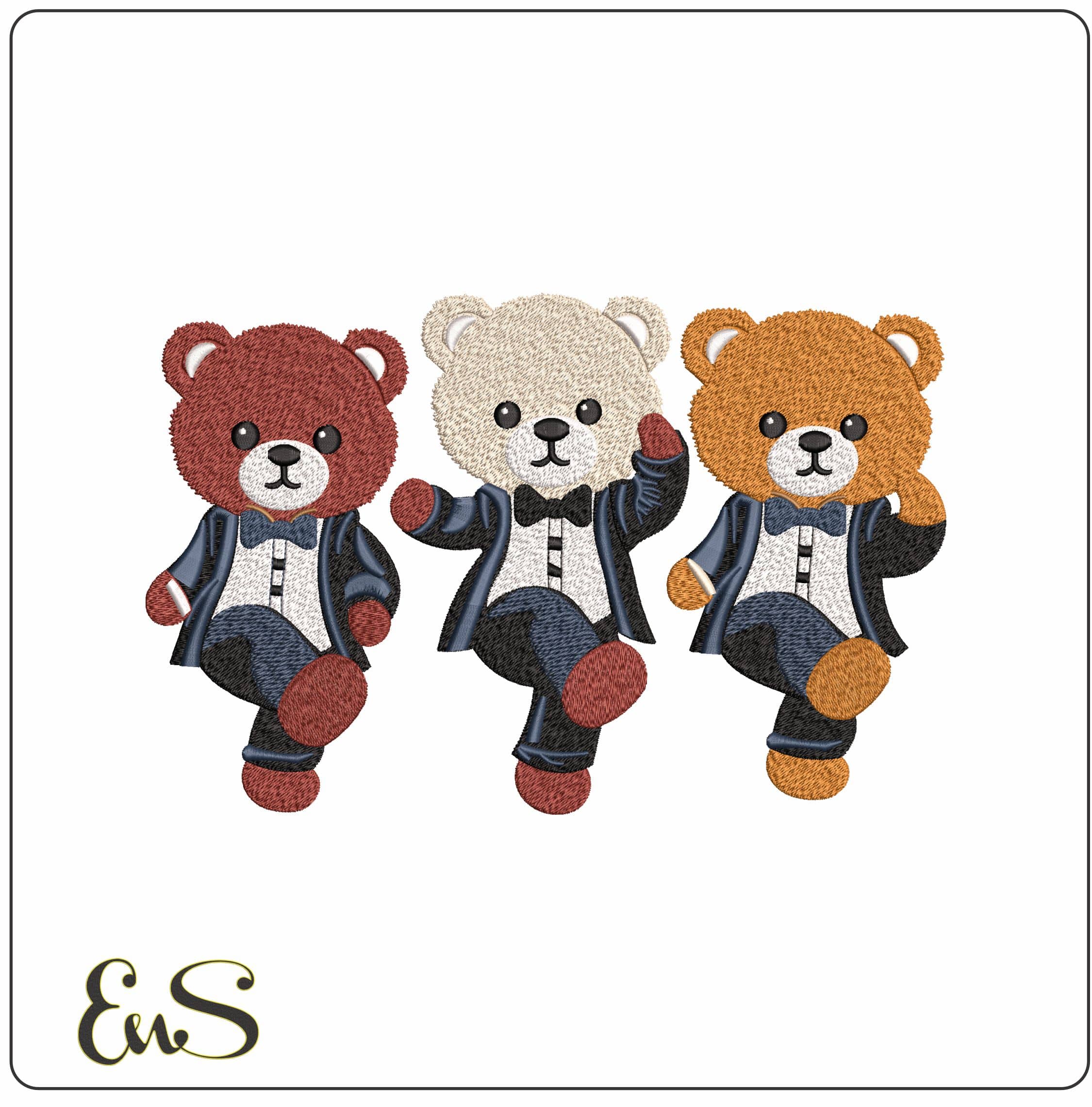 Dancing Can Can Bears   - Elegant embroidery design file - instant download