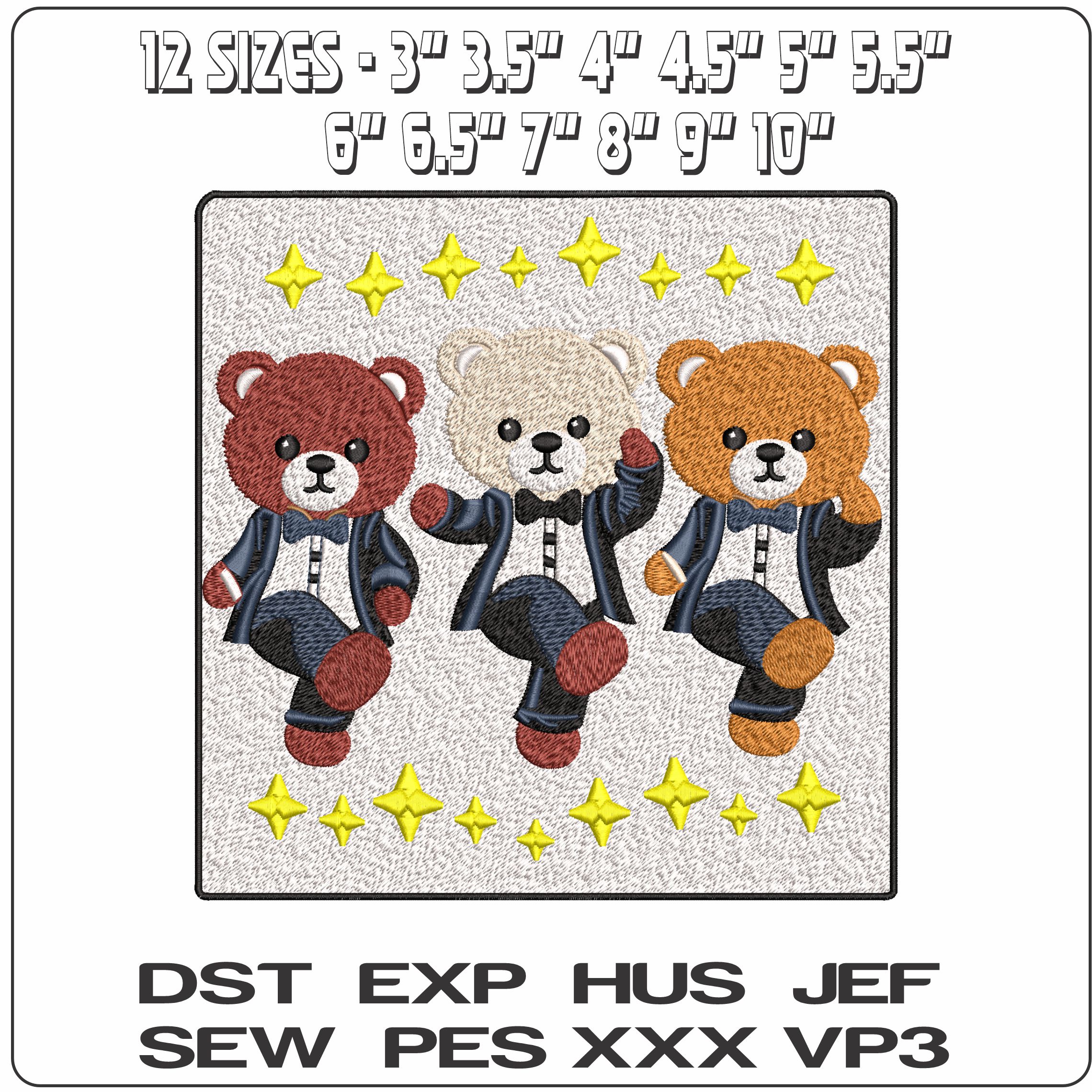 Dancing Can Can Bears in Frame   - Elegant embroidery design file - instant download — view 2