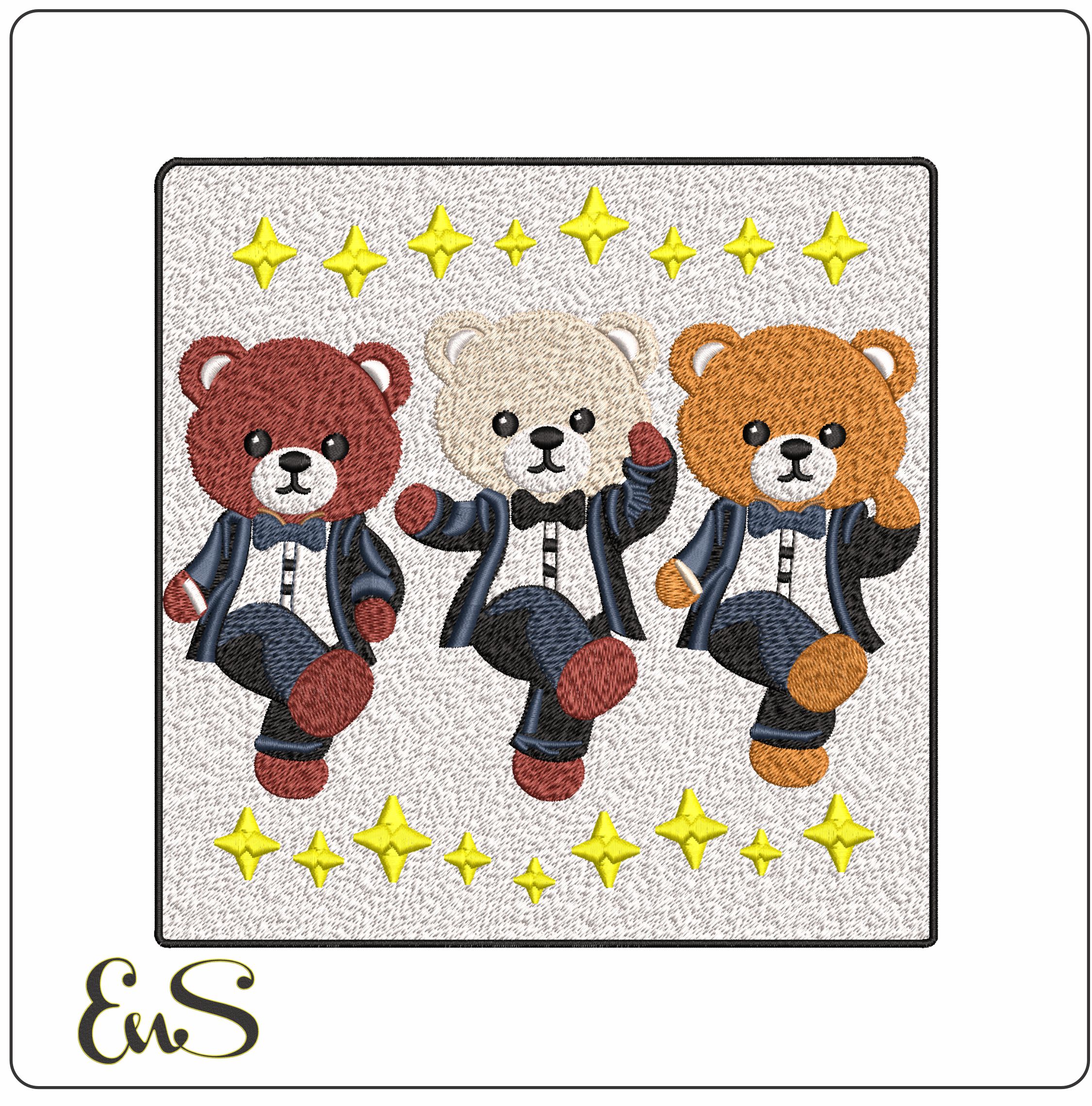 Dancing Can Can Bears in Frame   - Elegant embroidery design file - instant download