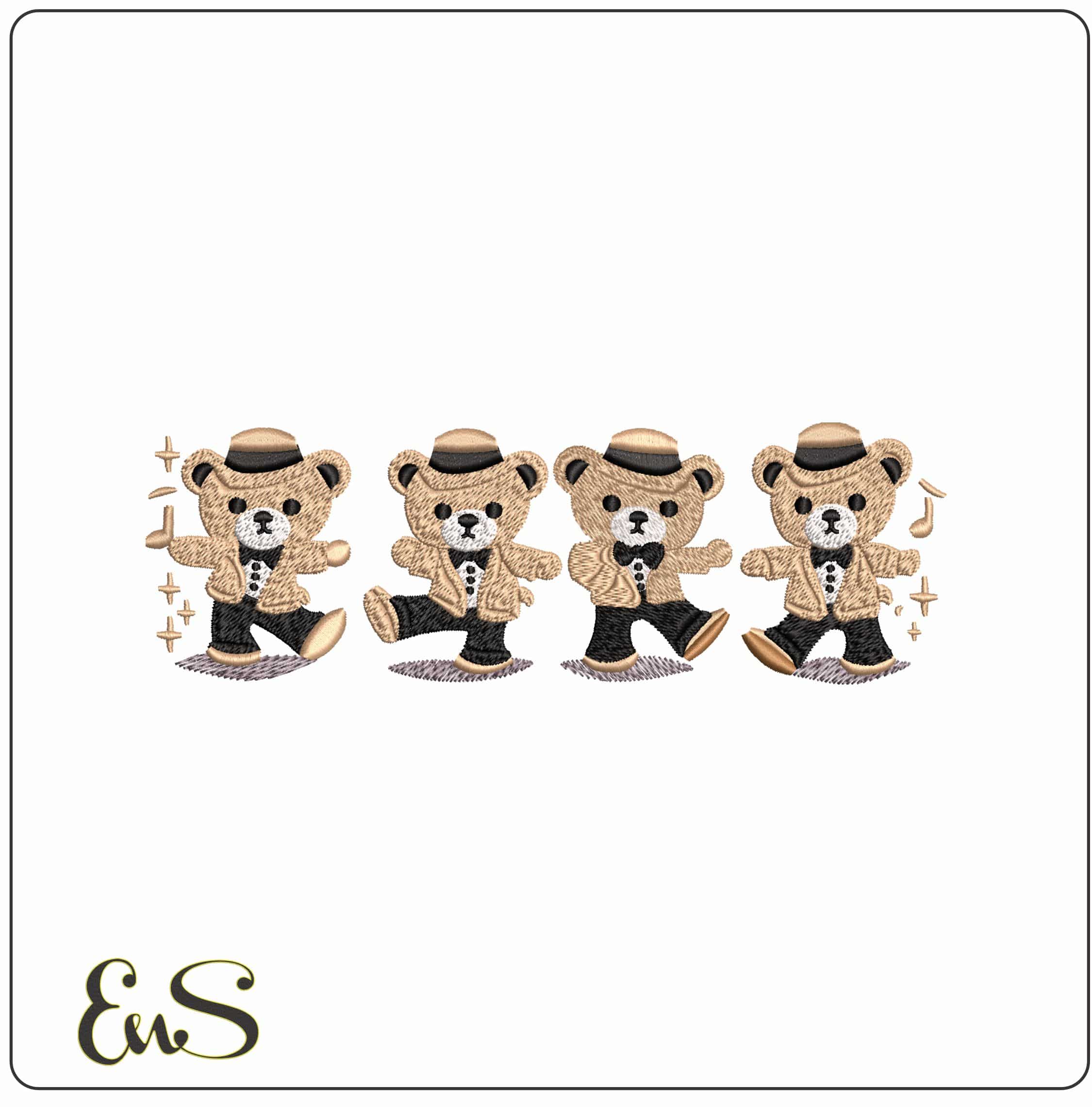 Dancing Happy Teddy with Music Notes   - Elegant embroidery design file - instant download