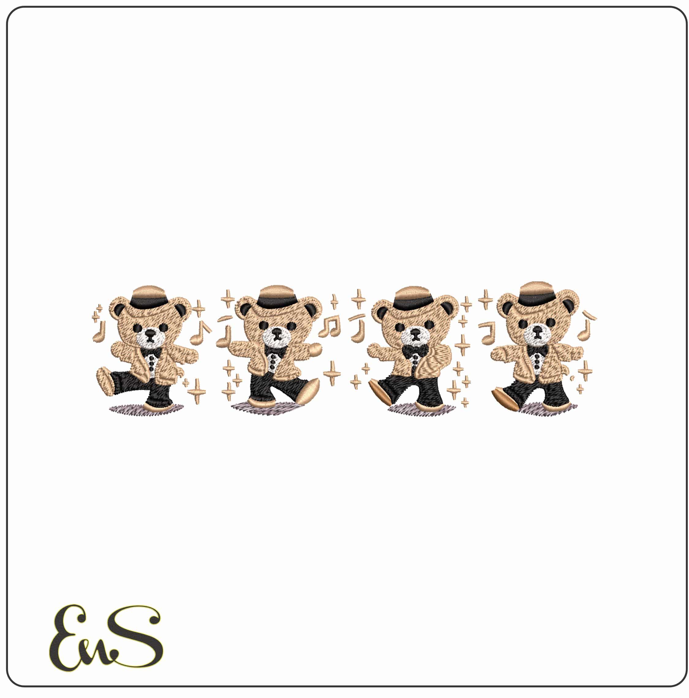 Dancing teddy with Music Notes   - Elegant embroidery design file - instant download