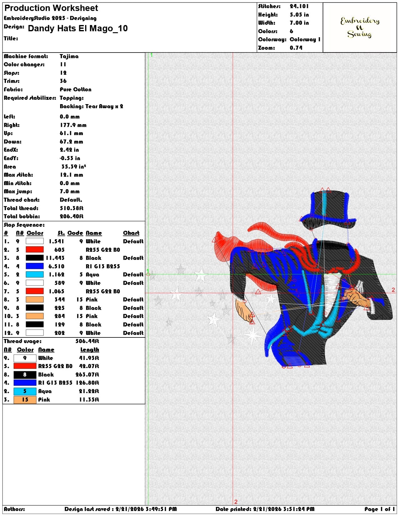 Dandy Hats El Mago   - Elegant embroidery design file - instant download — view 3