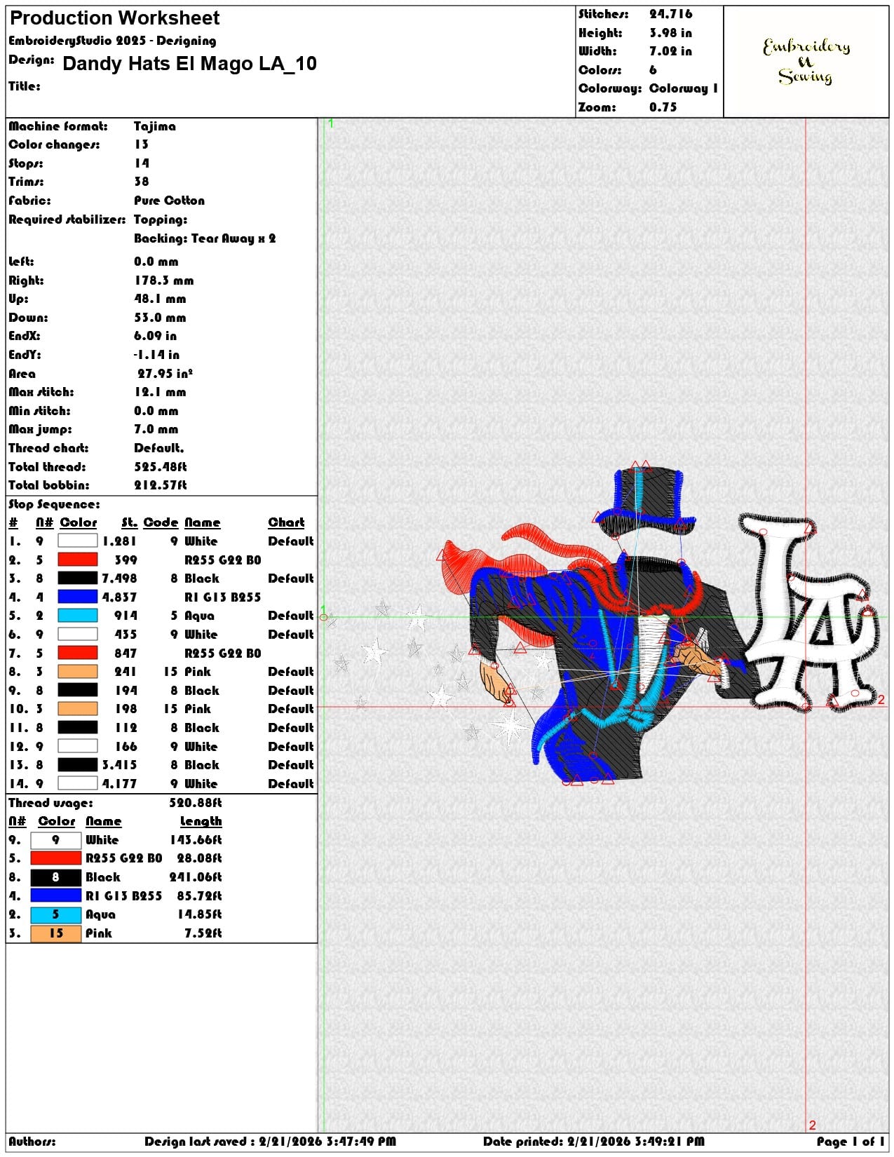 Dandy Hats El Mago LA   - Elegant embroidery design file - instant download — view 3