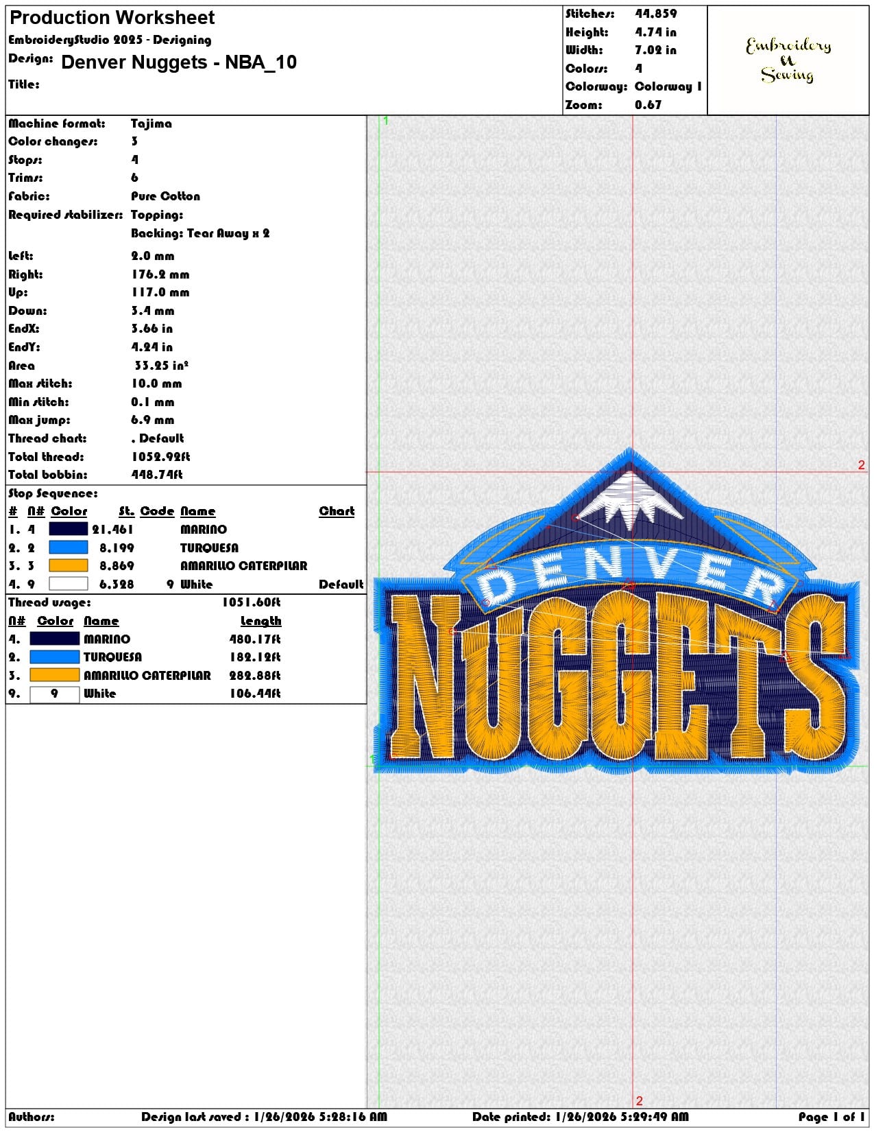 Denver Nuggets NBA   - Elegant embroidery design file - instant download — view 3