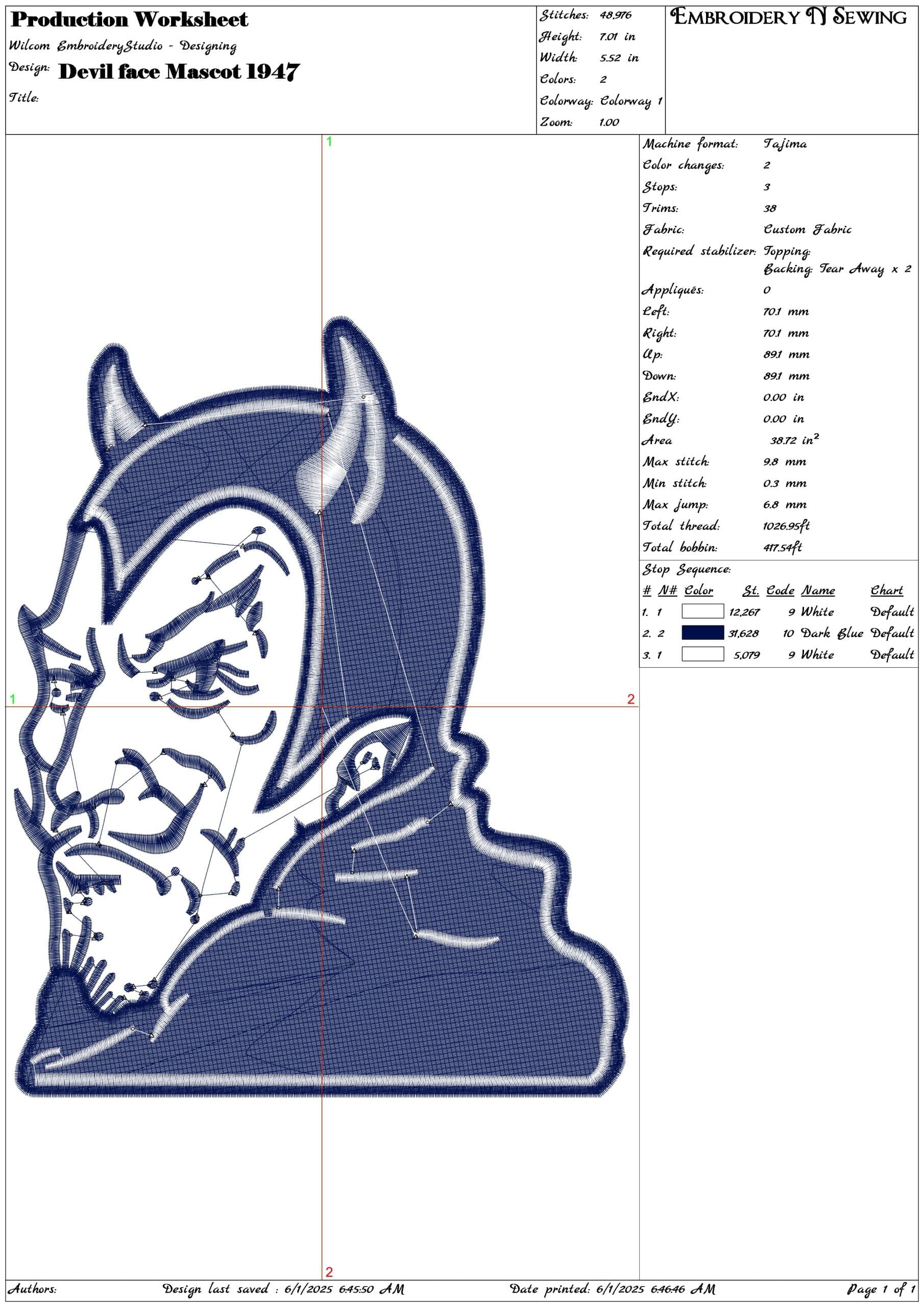 Devil face Mascot 1947   - Elegant embroidery design file - instant download — view 3