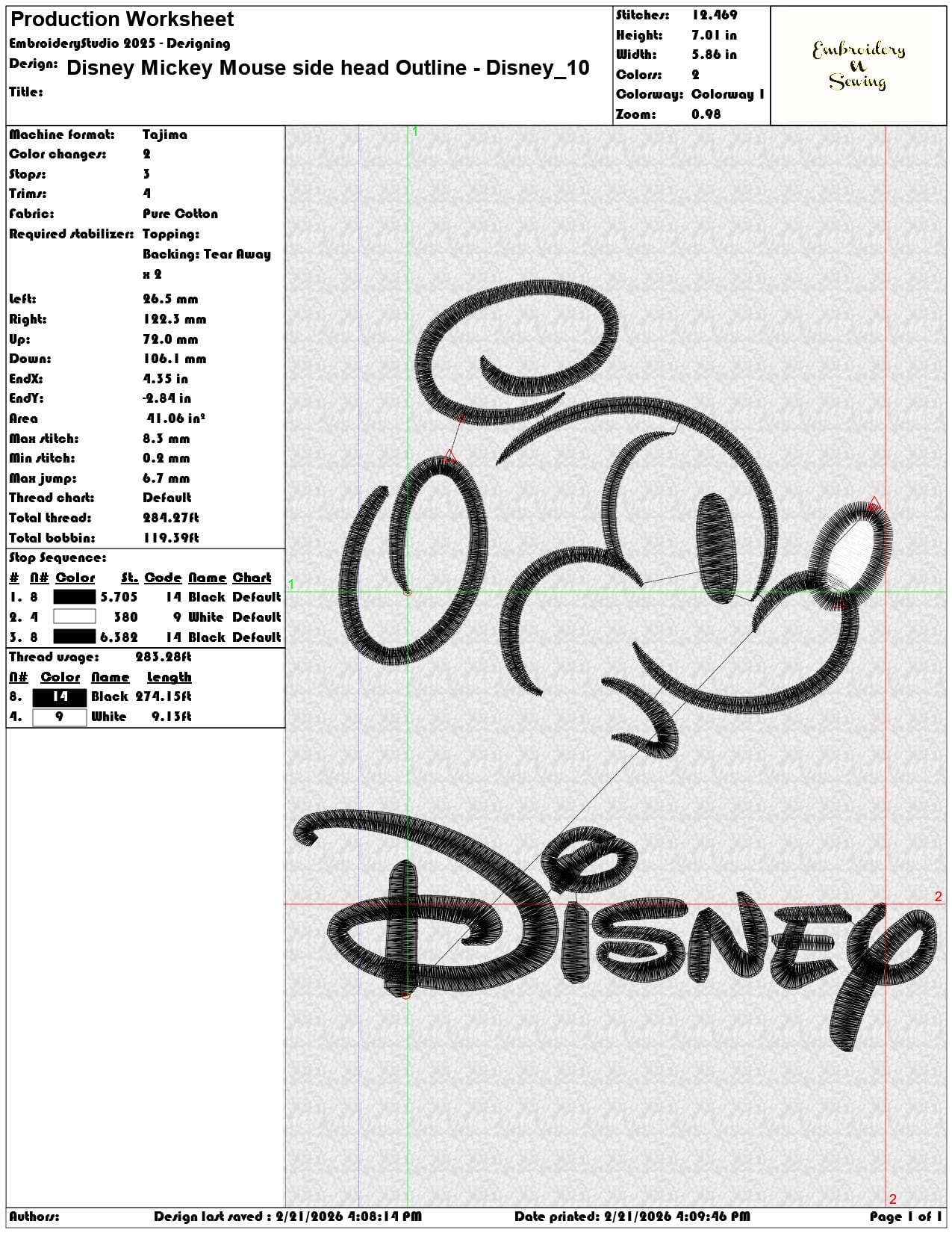 Disney Mickey Mouse side head Outline Disney   - Elegant embroidery design file - instant download — view 3