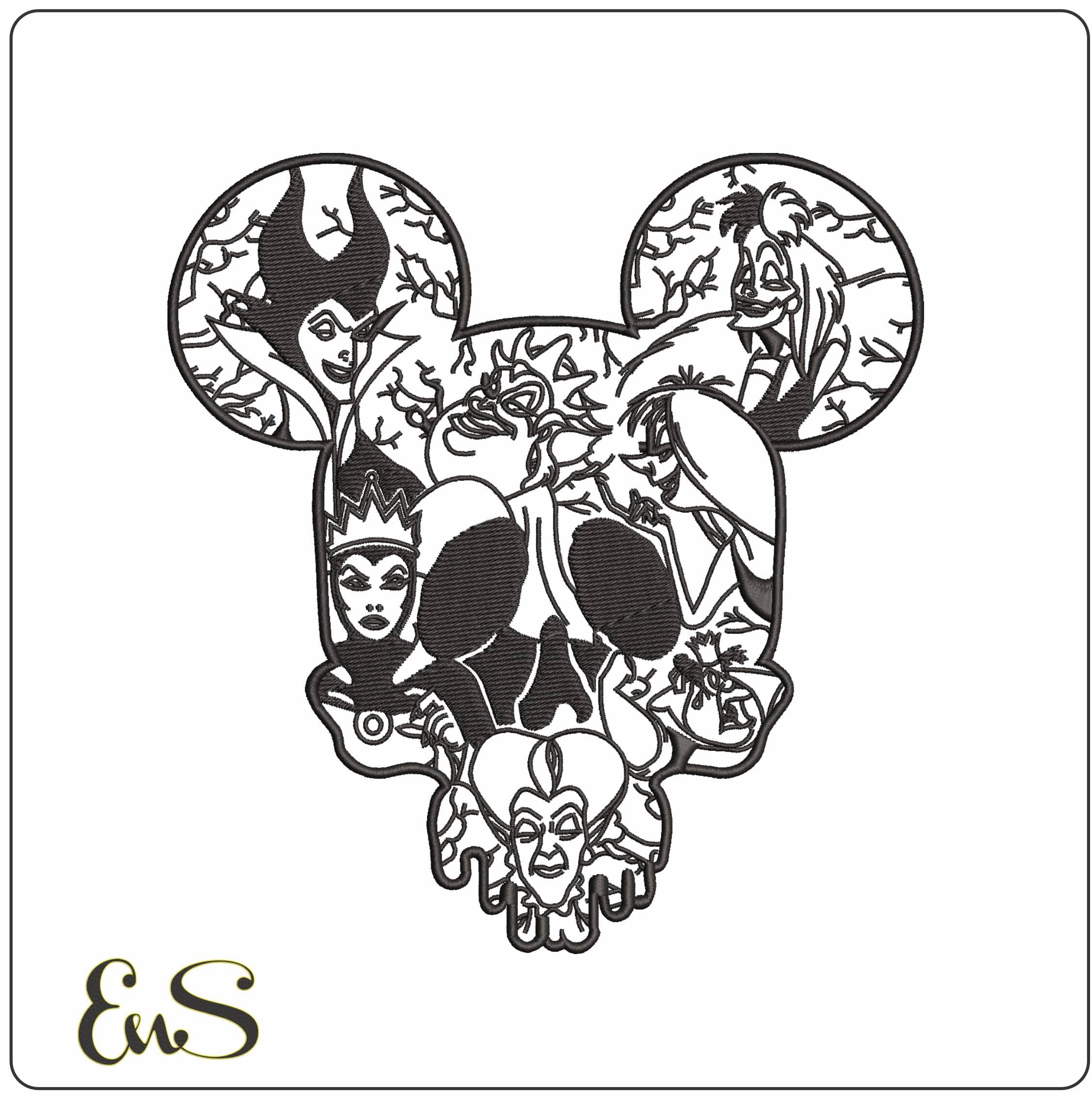 Disney Villaness in skeleton Mickey mouse head   - Elegant embroidery design file - instant download