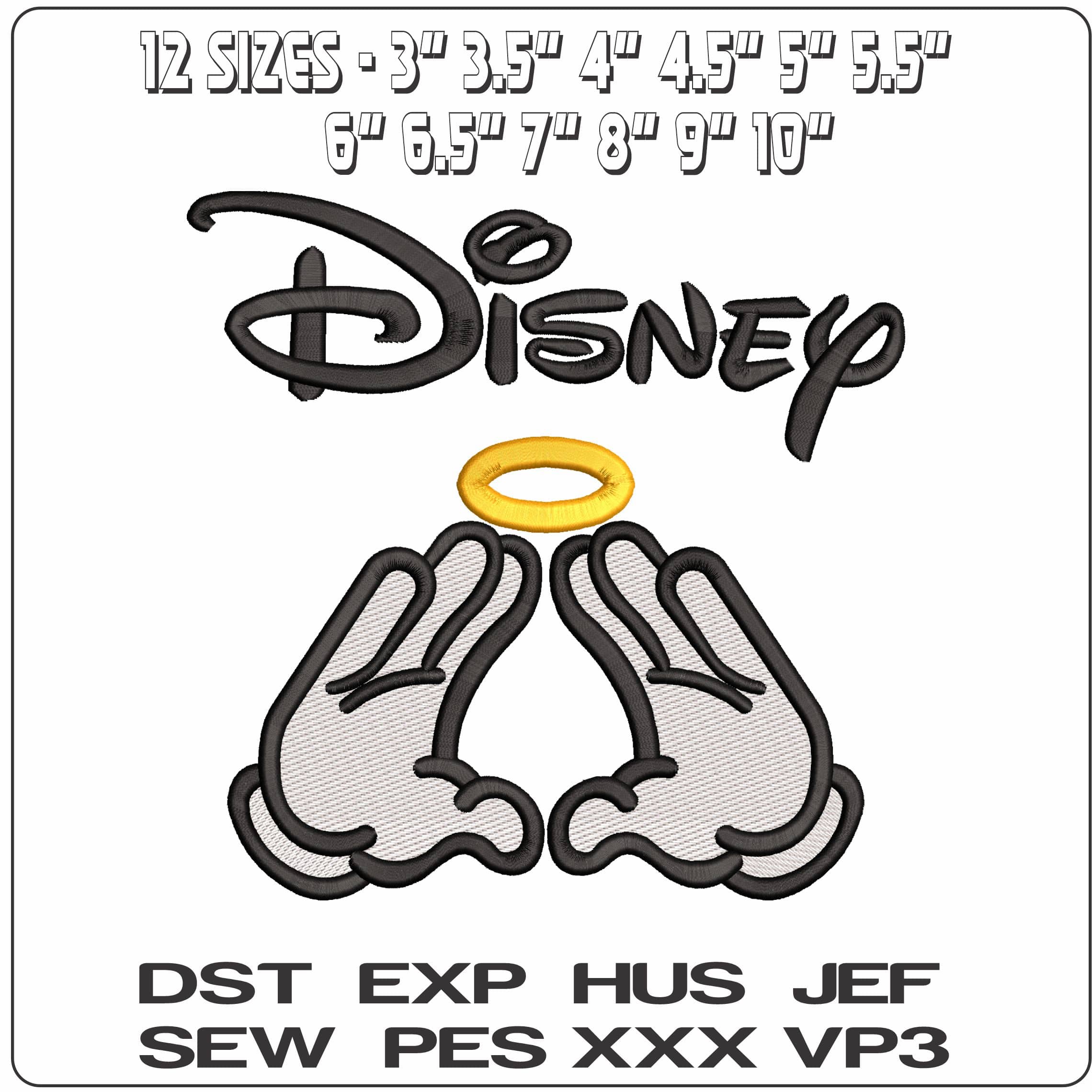 Disney with Mickey Mouse hands Halo Disney   - Elegant embroidery design file - instant download — view 2