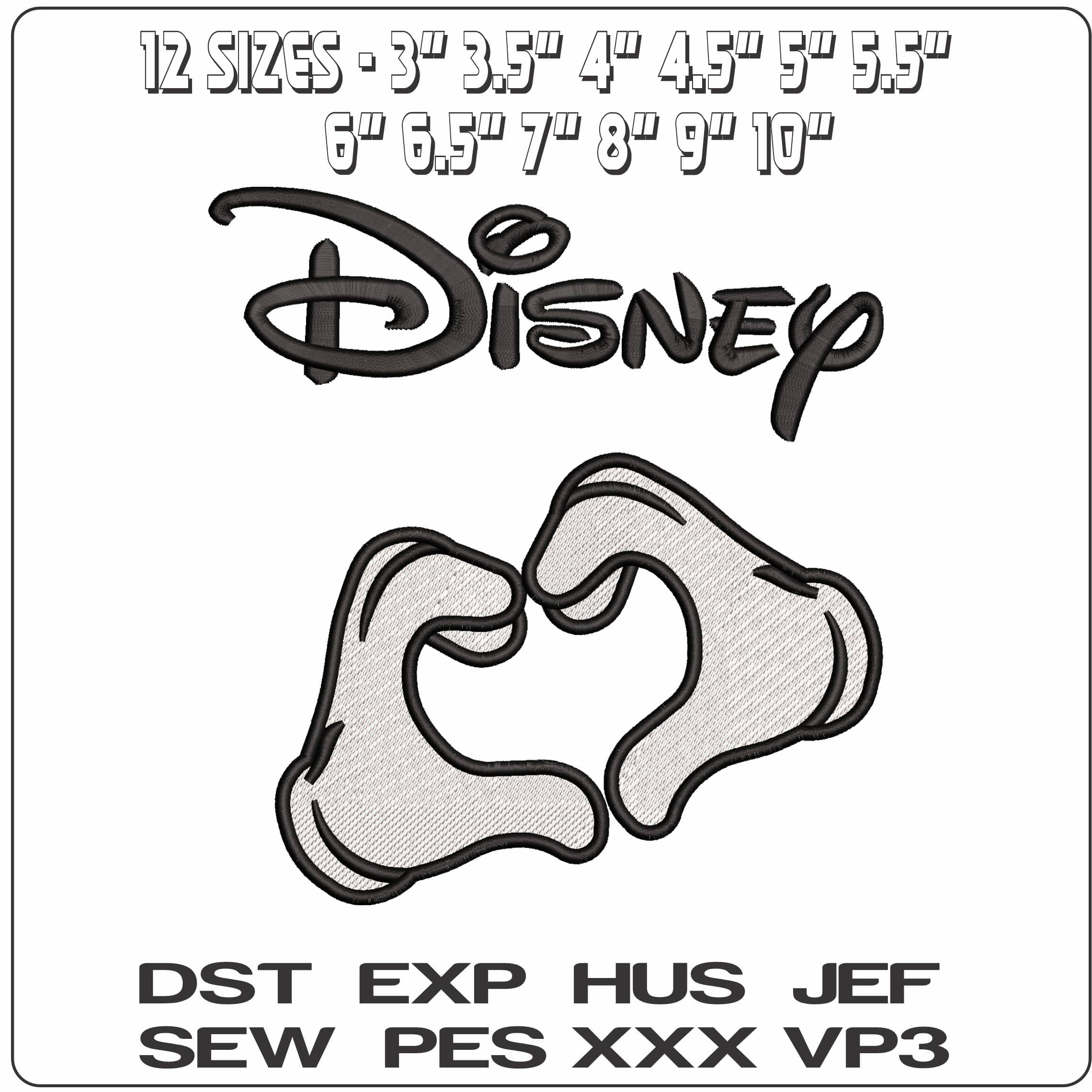 Disney with Mickey Mouse hands Heart Disney   - Elegant embroidery design file - instant download — view 2