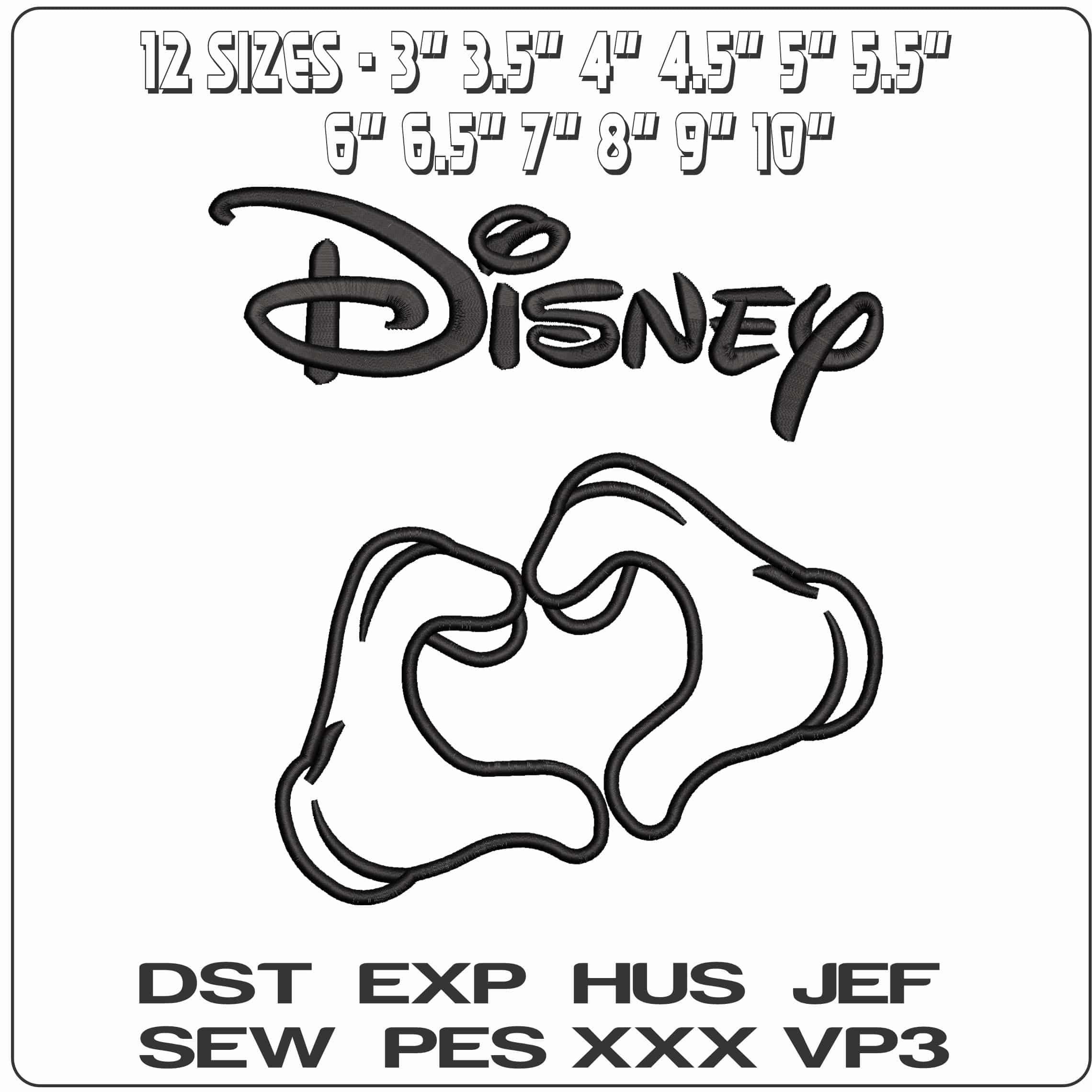 Disney with Mickey Mouse hands Heart Outline Disney   - Elegant embroidery design file - instant download — view 2