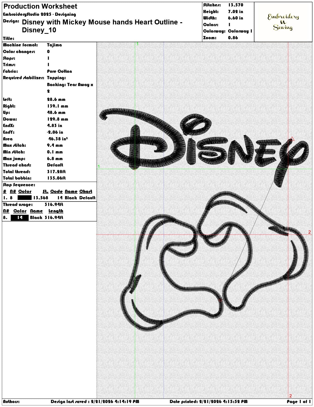Disney with Mickey Mouse hands Heart Outline Disney   - Elegant embroidery design file - instant download — view 3