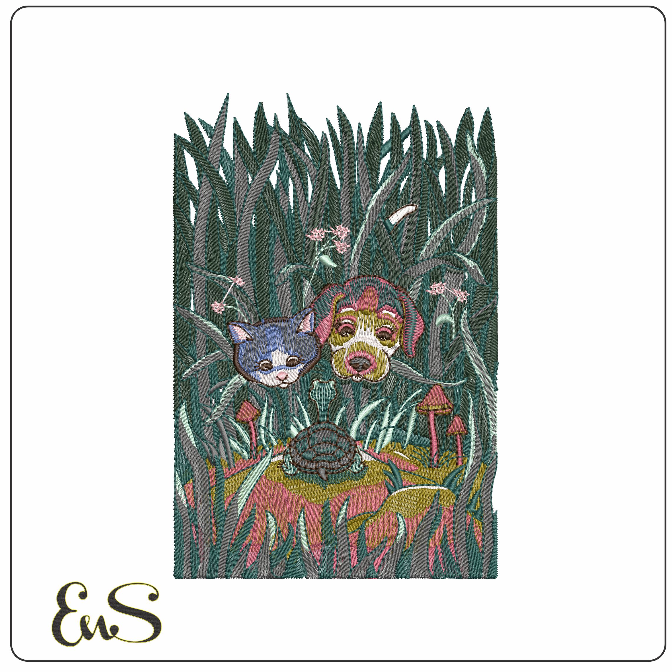 Dog Cat Turtle   - Elegant embroidery design file - instant download