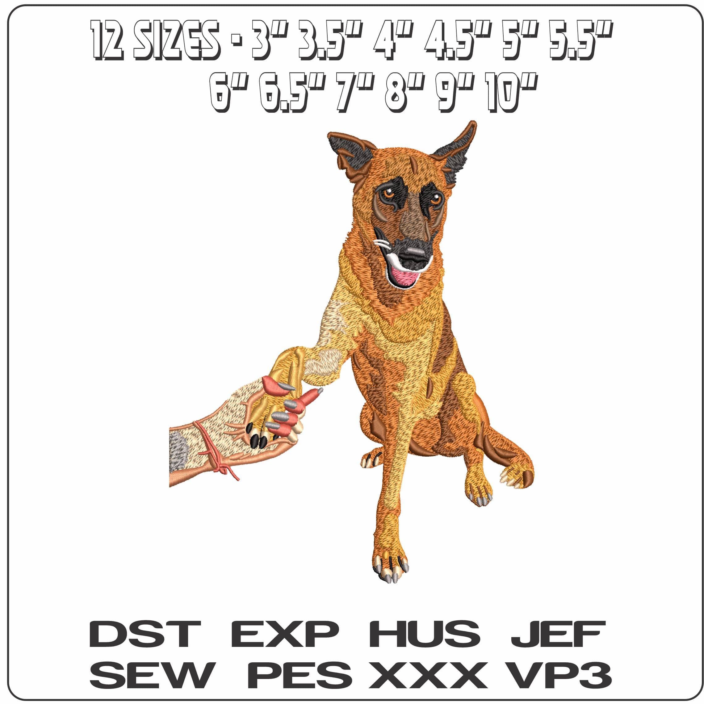 Dog Holding Owners Hand  - Elegant embroidery design file - instant download — view 2
