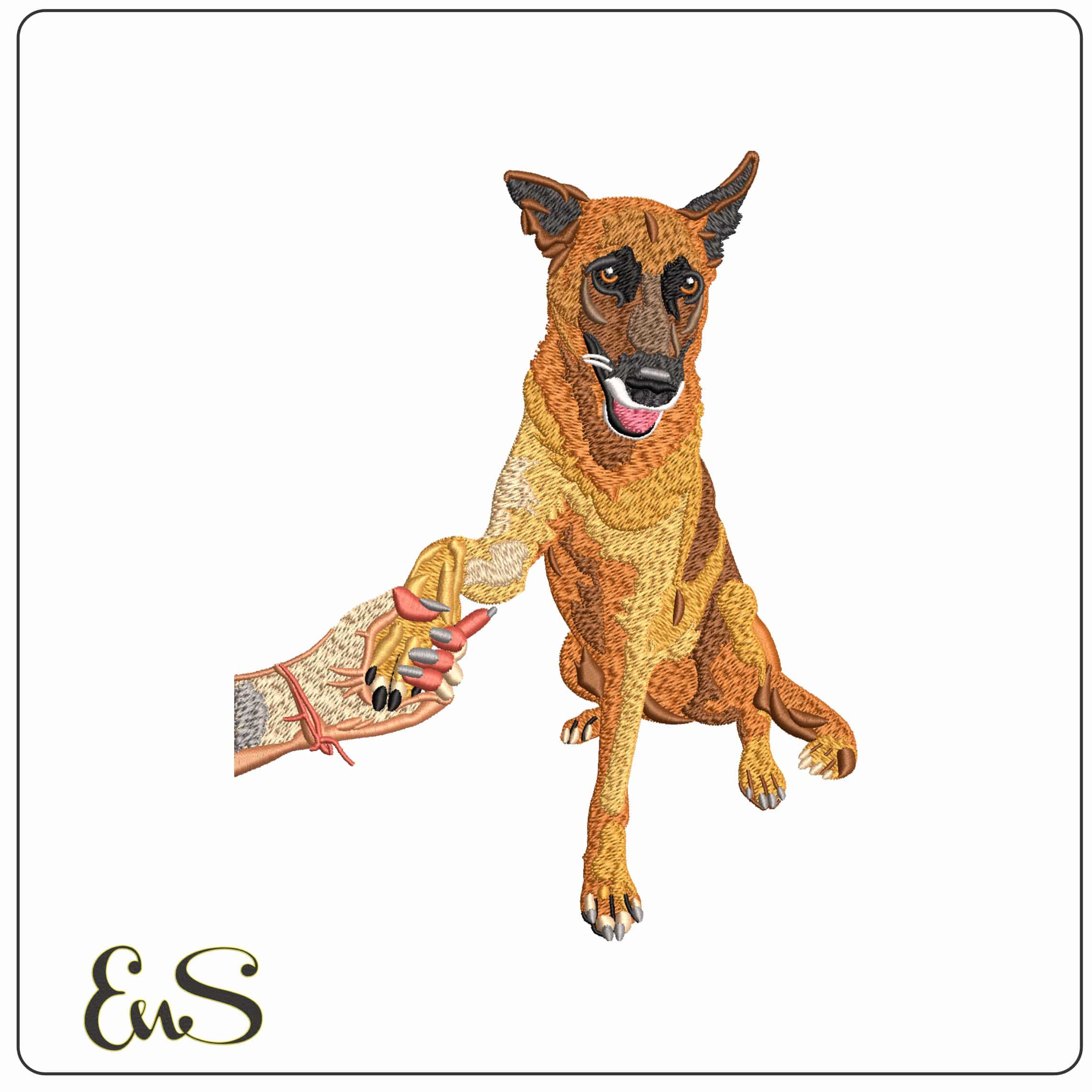 Dog Holding Owners Hand  - Elegant embroidery design file - instant download