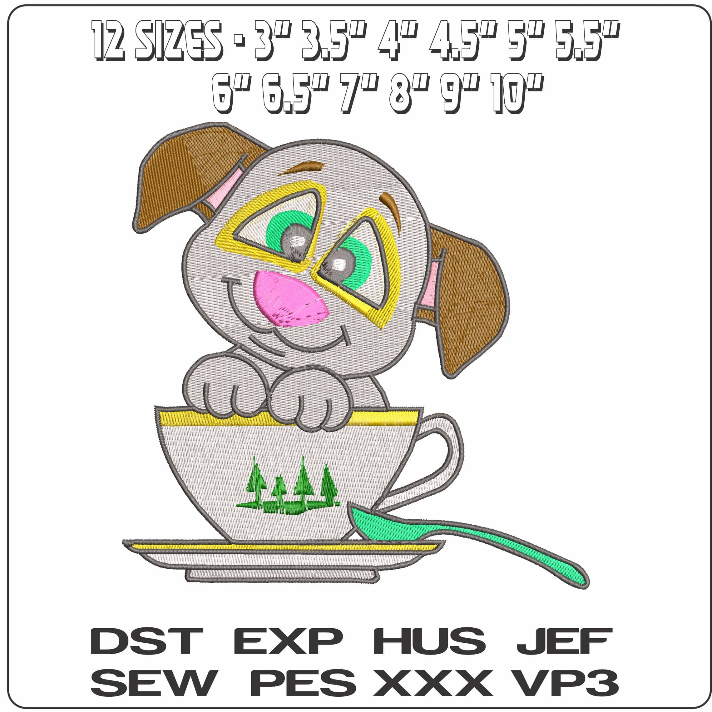 Dog in Teacup  - Elegant embroidery design file - instant download — view 2