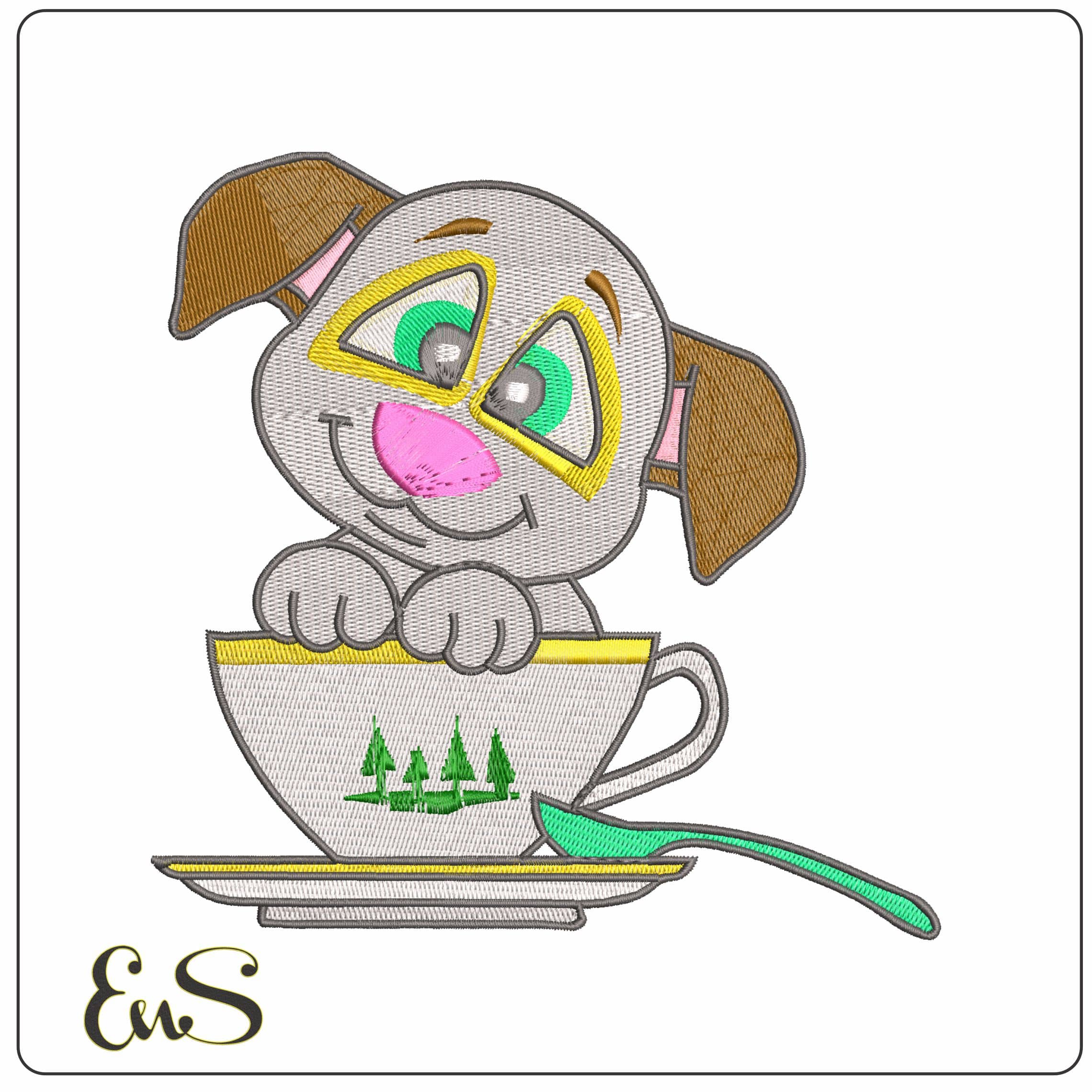 Dog in Teacup  - Elegant embroidery design file - instant download