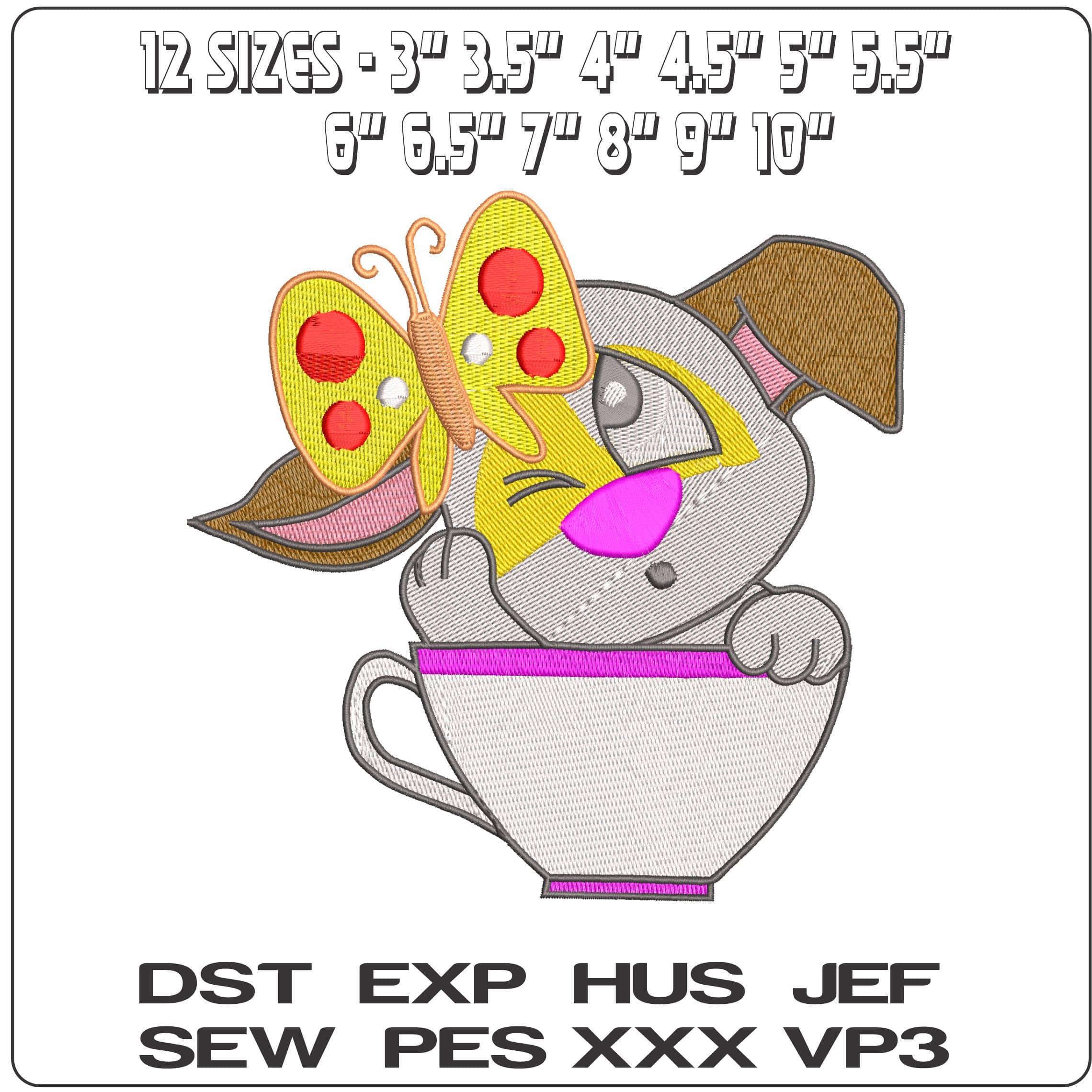 Dog in Teacup Butterfly  - Elegant embroidery design file - instant download — view 2