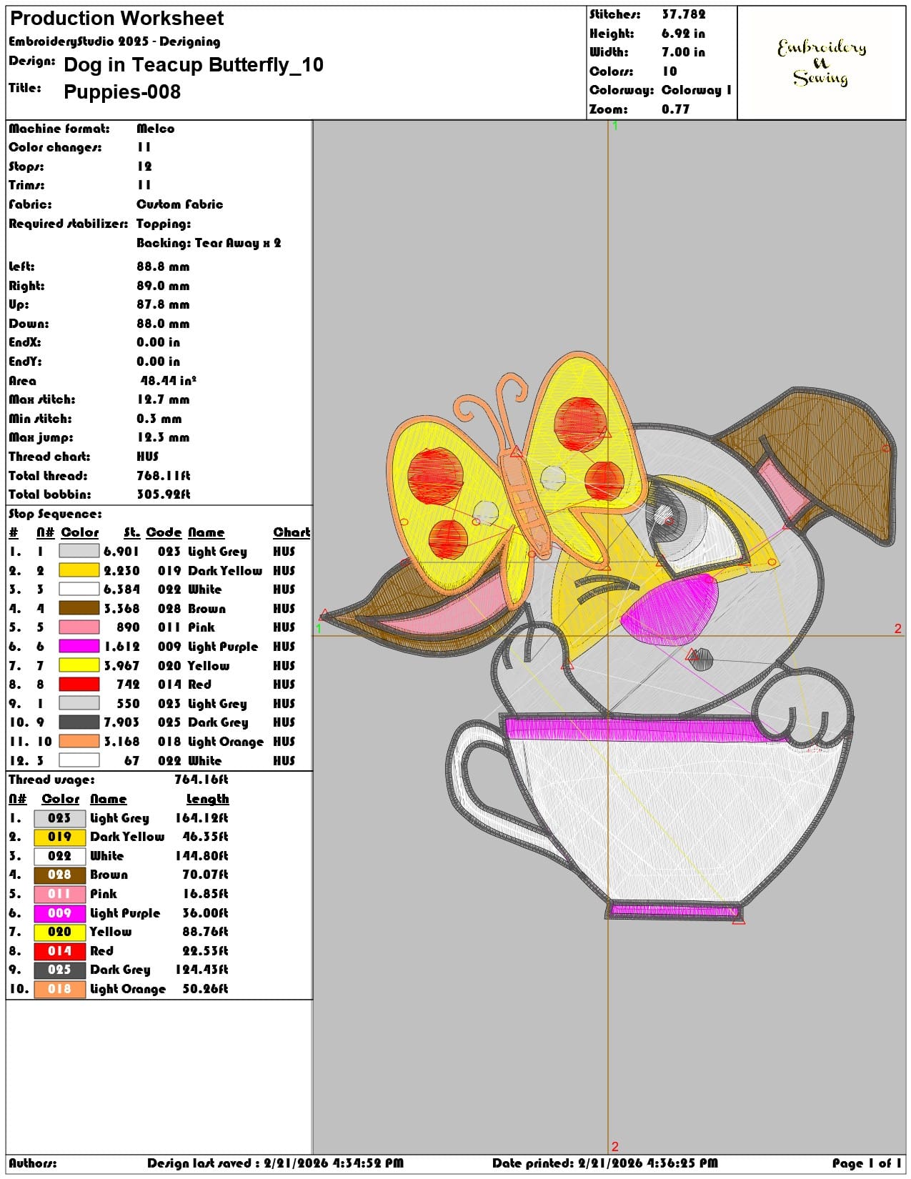 Dog in Teacup Butterfly  - Elegant embroidery design file - instant download — view 3