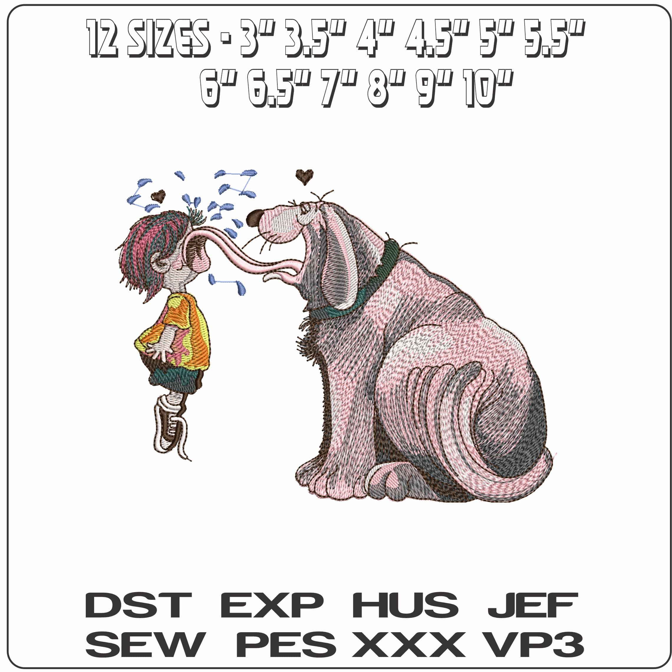 Dog Licking Boy  - Elegant embroidery design file - instant download — view 2