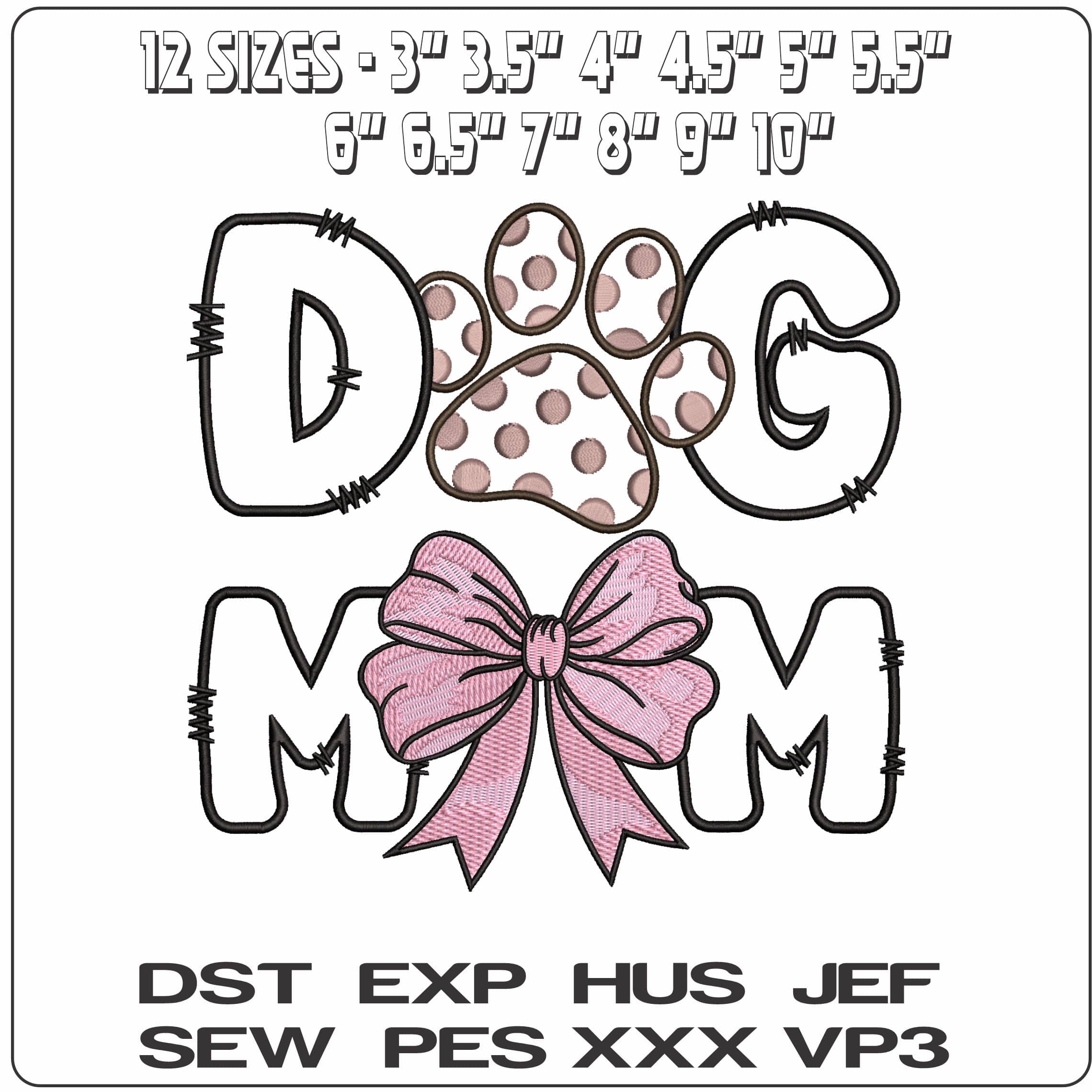 Dog Mum Applique  - Elegant embroidery design file - instant download — view 2