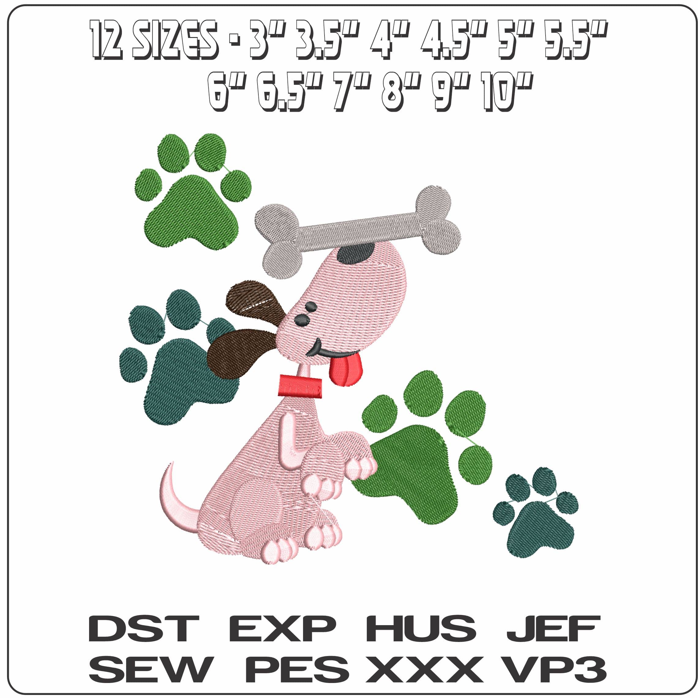 Dog paws and bone  - Elegant embroidery design file - instant download — view 2