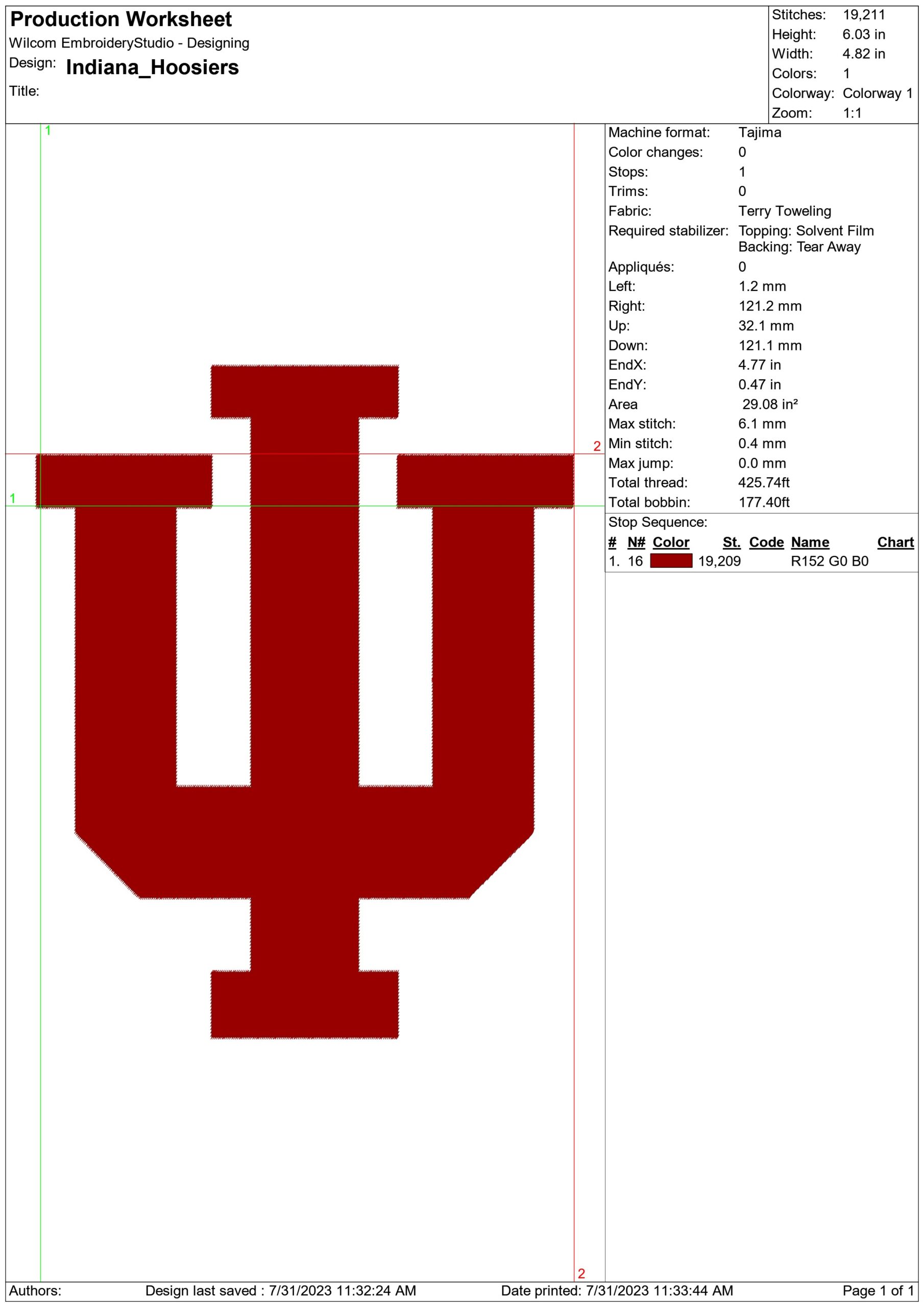 Indiana Hoosiers embroidery design - Indiana University Bloomington embroidery machine pattern embroidery file - instant download in frame — view 2